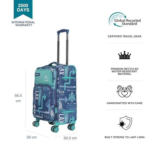 Image of uppercase Polyester Jfk Plus 6800Est3Dbl Cabin Eco Soft Trolley Bag,Dust Resistant Luggage Made Of Sustainable Material,8 Spinner Wheel Trolley Bag With Tsa Lock, (Denim Blue),57 Cm,Small