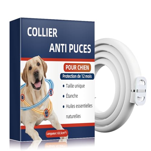 Tiepetly Collier Anti Puces pour Chien Réglable, Élimine Puces, Tiques, Poux, Résistant à l'eau, Huiles Essentielles 100% Naturelles, pour Chiens Grands,...