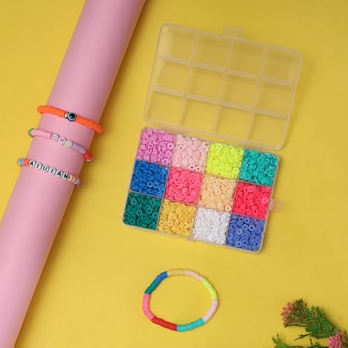 Image of Ambitieux DIY Bracelet Making Kit for Girls - 12 Types Colorful Beads with Charms, Elastic Thread, Earrings, Clasps & Rings - Jewellery Craft Kit for Kids, Birthday Return Gift, Rakhi Special Set for 2 3 4 5 6 7 8 9 10 years (Plain Clay)