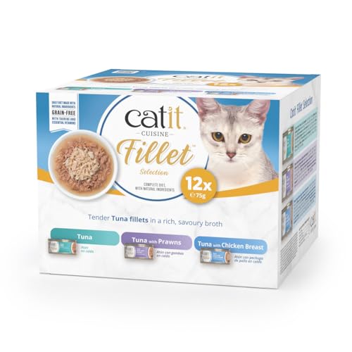 Catit Cuisine Fillet, Tuna Fillet Variety Pack in Broth, Grain Free Wet Cat Food for Adult Cats, High Meat Tinned Cat Food in Broth