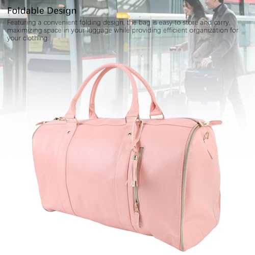 Garment Bag Carry On Travel Bag Large Capacity Versatile Suit Bag Folding Business Luggage Bag with Shoulder Strap Pink Water PU Leather for Business Trips Corporate Events3