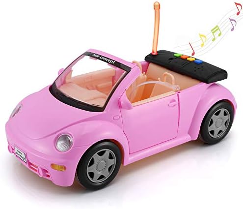 Convertible Car for Dolls (Great for Small Dolls), Glittering Magenta Convertible Doll Vehicle with Working Seat Belts