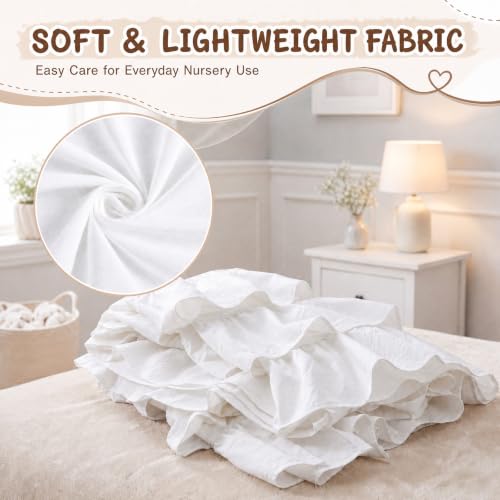 Image of Hahafelt White Crib Skirt for Baby Girls Boys, 100% Washed Cotton Bed Skirt