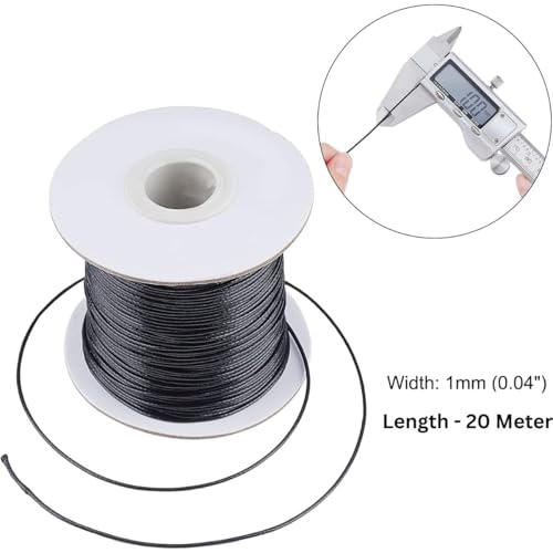 Image of Dhruv Crafts 2mm Thick Cotton Wax Thread Cord for Embroidery, Bracelet Making, Jewelry Making, Macrame, Crafting Supplies, Dori Rope, Black Color, 20 Meter Professional Spool, 1 Count