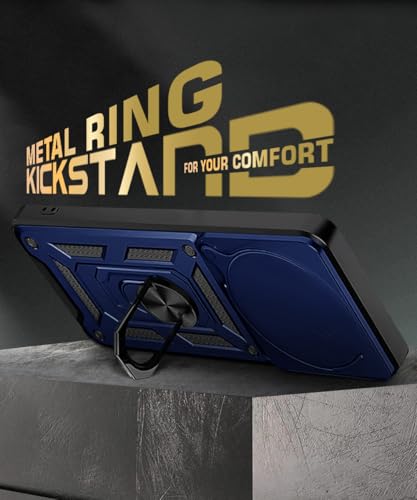Image of WOW IMAGINE Tough Armor Bumper Mobile Back Case for Realme 13 Pro 5G | 13 Pro Plus 5G | Sliding Camera Shield Cover | Shock Proof 360 Protection | Hybrid PC + TPU | Ring Holder with Kickstand - Blue