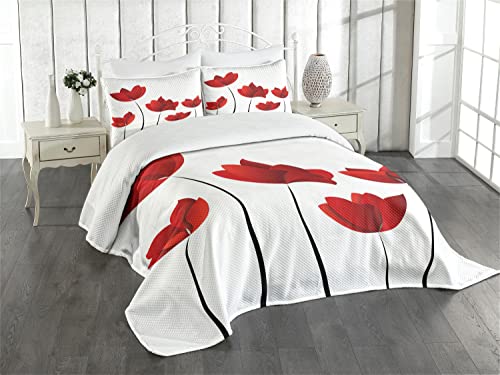 ABAKUHAUS Floreale Set Copriletto Trapuntato, Vivid rosa petalo del fiore, Decorativo, 2 Pezzi con 1 Federa Cuscino, 170 x 220 cm, Rosso