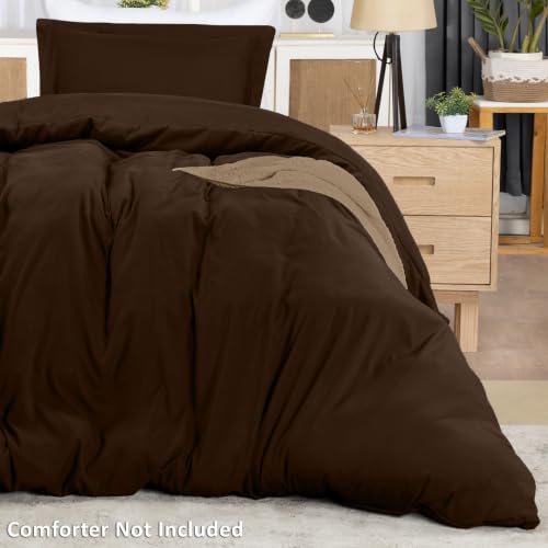 Image of Utopia Bedding Duvet Cover Twin Size - 2 Piece with Zipper Closure - 1 Comforter Cover 68X90 Inches & 1 Pillow Sham 20X26 Inches (Brown) Comforter Not Included