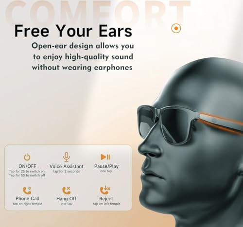 Smart Glasses, G10 Bluetooth Sunglasses for Men, Audio Sunglasses with Speaker, Touch Voice Assistance, Music Sunglasses,Open Ear Music (G10-Z with Black Lens) - Thumbnail 5