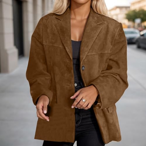 Suede Jacket Women Brown Faux Leather Jackets Fall Fashion 2024 Trendy Old Money Aesthetic Oversized2