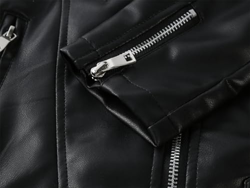 Boys Leather Jacket Children Motorcycle Biker Jacket Zipper Faux Leather Coat4