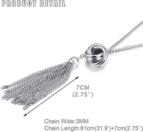 3PCS Long Pendant Necklaces for Women Disk Circle Pendant Triple Stack Pendant Necklace Tassel Sweater Necklace Statement Necklace Y Necklaces Set4