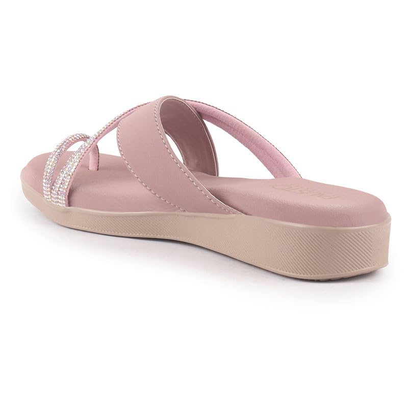 Image of FAUSTO Women Embellished Shimmery Cross Strap Toe Ring Wedding Slip On Slippers | Soft Cushioned Footbed Wedge Sandals | Party, Mehndi, Festive