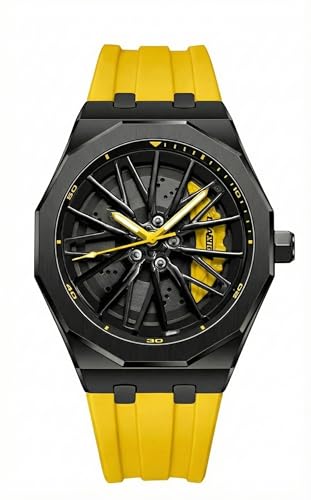 Image of ON TIME OCTUS Spinning Car Wheels Gyro Men's Sport Watch| 360 Rotating Car Wheel Dial Watch for Men | 3D Rim Hub Sports Design | Quartz Analog Wristwatch with Soft Silicone Strap