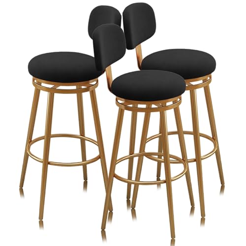 Taburetes de bar con altura de mostrador Juego de 1/2/3/4, taburetes giratorios sin brazos, silla de bar de cocina for mostrador del hogar, isla de comedor, cafetería(Black 75cm,3 PCS Gold Frame)