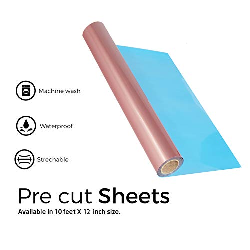 Image of FUNKAKA Heat Transfer Vinyl Rose Golden PU Soft Metal HTV Rolls, 12 inch x 9ft