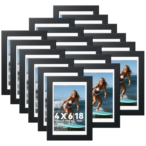 HappyHapi 4x6 Picture Frames Set of 18 Wall or Tabletop Display Black