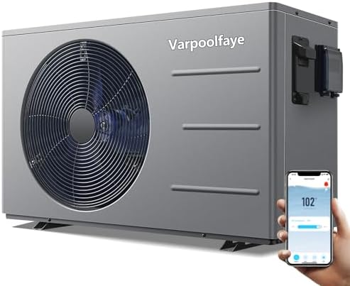 Varpoolfaye 40000 BTU Electric Pool Heater For Inground Pools 12000 Gallon Swimming Pool Heat Pump Above Ground Pool Heater Heating Cooling WiFi Control Schedule 220V