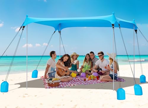 Gorich Beach Tent Sun Shelter with 8 Sandbags, UPF50+ Protection & Windproof Pop Up Beach Canopy Tent Sun Shade for Family, Travel & Camping, Easy Setup Canopy Umbrella