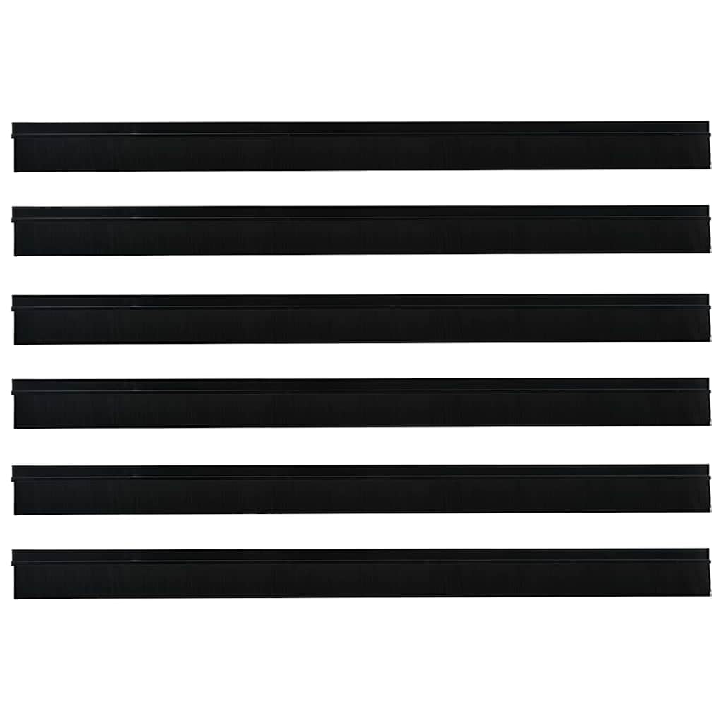 Samoprzylepne uszczelki szczotkowe do drzwi, 6 sztuk, czarne, 100 cm, ze stopu aluminium, ze szczotkami nylonowymi PCW, tłumią dźwięki, energooszczędne, do drzwi wejściowych, drzwi pokojowych