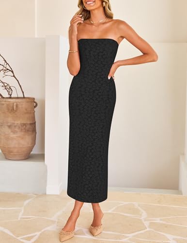 Image of ZESICA Women's 2026 Summer Floral Strapless Bodycon Midi Dress Off Shoulder Beach Formal Cocktail Wedding Guest Long Dresses