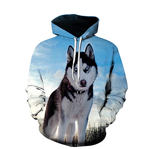 Unisex 3D Druck Hoodie Kapuzenpullover,Unisex 3D Print Kapuzenpullover Siberian Husky Tiergrafik Mit Tasche Kordelzug Halloween Pullover Leichte Sweatshirts Geschenk Für Studentenpaare Freund,Xl