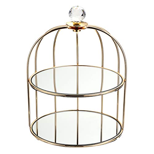 SUMTree plateau à cosmétique plateau de service plateau décoratif en forme de cage double-couche organisateur pour bijoux,parfum (doré)