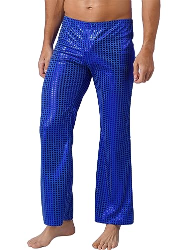 Men's Sequins Metallic Flared Pants Leggings Sparkly Smooth Skinny Disco Trousers Clubwear3