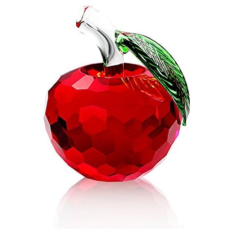 Duosuny Crystal Apple Paperweight, 60 mm Art Glass Apple Collectible Figurines Best for Lucky Christmas Eve Gifts Great Wedding Decor Gifts (Red) Cover