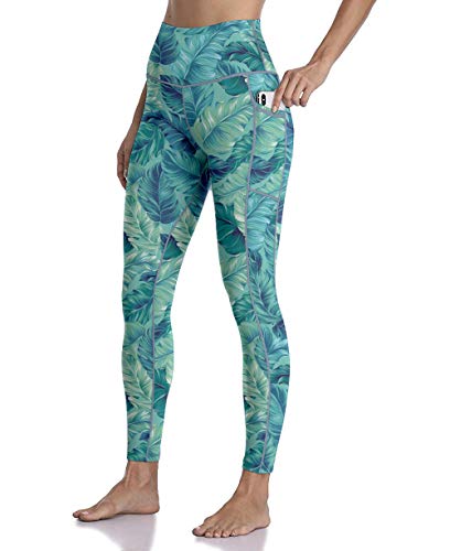 Free Leaper Leggings Mujer Vestir Elegante Pantalones de Yoga Mallas Pilates de Cinture Alta para Fitness con Bolsillos (Hojas Verde, M)