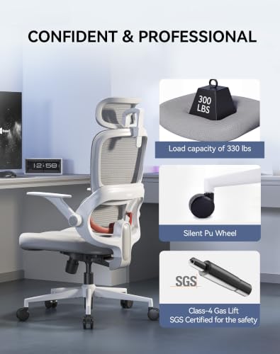 Image of SIHOO B100 SE Office Chair, Soft Memory Foam Desk Chair with Adaptive Lumbar Support & 2D Flip-up Armrests, 135 tilt Computer Chair for Home Office, White