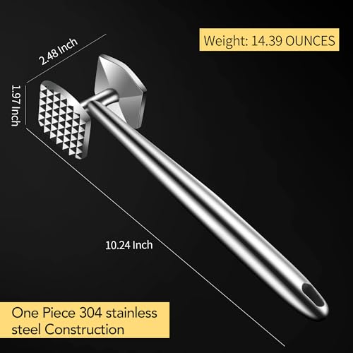 Image of Aliglow Meat Tenderizer 304 Stainless Steel Hammer Mallet Tool Pounder Flattener For Tenderizing and Pounding