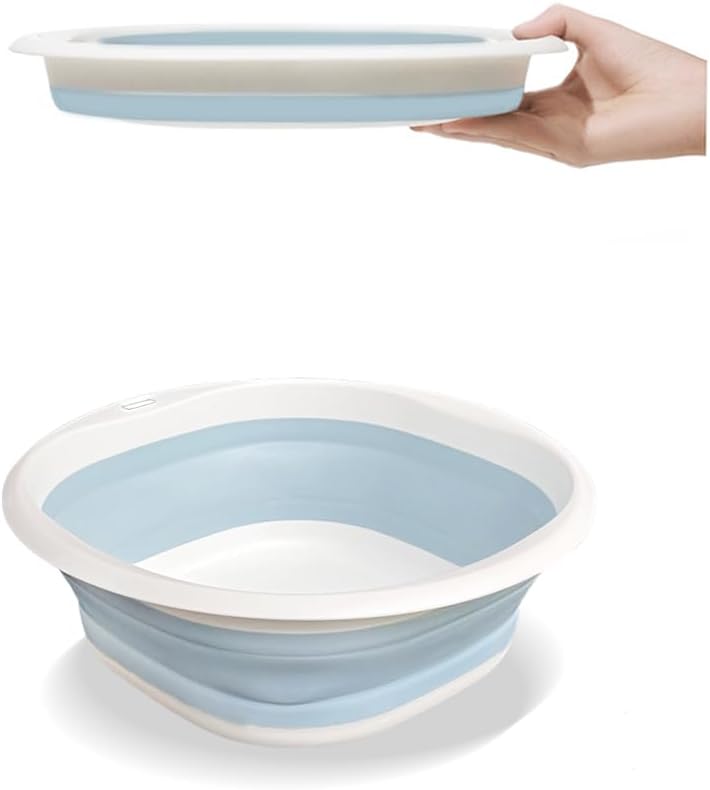 Blinggo Collapsible Wash Basin, Plastic+TPR Buckets, Portable and Space Saving, Multi-Function Use, Large and High Capacity (Small Blue)