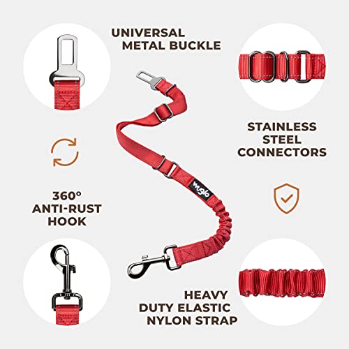 12"-37" Wuglo Dog Seat Belt - Dog Car Harness With Strong Elastic Belt - Durable & Safe Dogs Cars Seat Belts Clip - Universal Dog Seatbelt For Car Travel (Red) #TOP4