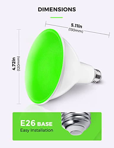 Image of L LOHAS LED PAR38 Green Flood Light Bulbs, Christmas Pure Green LED Flood Light Outdoor 120W Equivalent, 15 Watt Colored Porch Light Bulb E26 Base for Home Holiday Lighting Party Decoration, 2 Pack