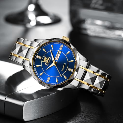 Image of OPK Watches for Men Diamond Roman Analog Mens Watches Waterproof Large Stainless Steel Men Wrist Watch Business Father Gift Watch Blue