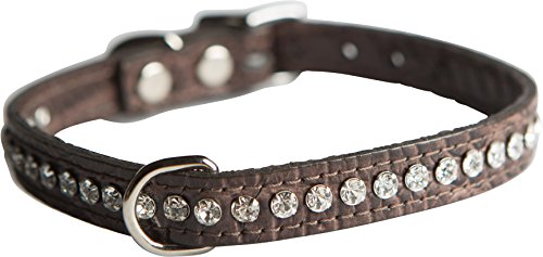 Image of Signature Leather Crystal Dog Collar, Chocolate Crocodile Grain Leather, Fits 11.5 inch-13.5 inch Neck Size, 16 inch Overall Length