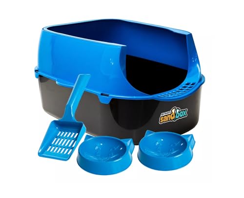 Caixa de Areia para Gato Furba com Comedores e Pá Higiênica Azul