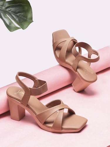 Image of JM LOOKS Stylish Fancy Block Heel Sandal With Ankle Strap For Women & Girls | Casual Women Heel Sandals |
