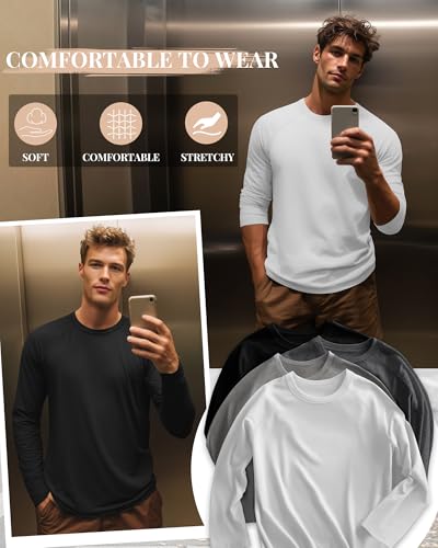 Riyiper 3 Pack Mens Big and Tall Shirts Long Sleeve Crewneck Tops Plus Size Casual Oversized Basic Tee Shirts3