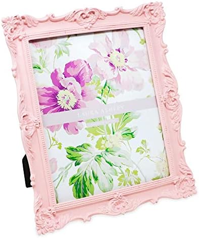 Laura Ashley 8x10 Pink Ornate Textured Hand-Crafted Resin Picture Frame with Easel & Hook for Tabletop & Wall Display, Decorative Floral Design Home Décor, Photo Gallery, Art, More (8x10, Pink)