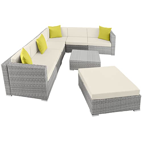 tectake-800892-Conjunto-de-Muebles-de-Jardin-con-Trenzado-de-Poliratan-y-Estructura-de-Aluminio-Muebles-para-el-Patio-Mobiliario-de-Exterior-con-Cojines-defecto-Dos-tonalidades-de-Gris