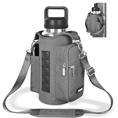 Image of icolor Magnetic Gym Bag Water Bottle Carrier Holder with Phone Pockets & Strap,Nylon Gym Magnetic Bag 5 Built-in Magnets Nylon Gym Accessories Organizer Bottle Pouch Sleeve for Men Women (Light Gray)