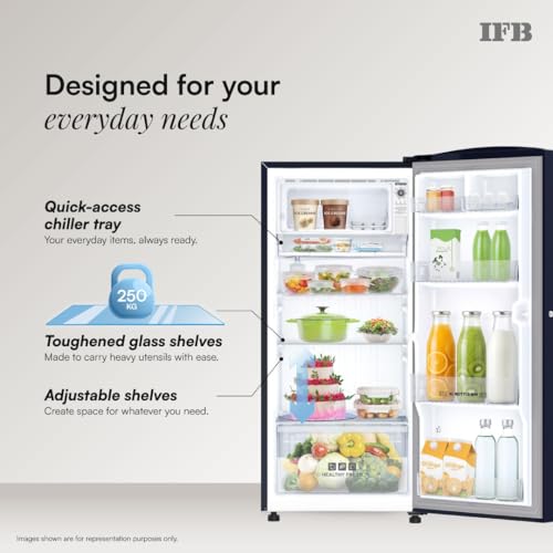 Image of IFB 187L 2 Star Direct-Cool Single Door Refrigerator with 30 Hrs Cooling Retention, Big Vegetable Box, XL Bottle Bin & 4 Year Super Warranty (2026, IFBDC-213BXBWE, Wild Flower Blue)