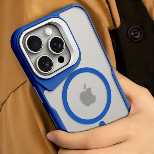 Image of eller sante Roxane Magpro Back Cover Case for iPhone 16 Pro Max Scratch Resistant Camera Screen Protector TPU Shockproof with Stand Holder Mag-Safe Wireless Charging- Blue