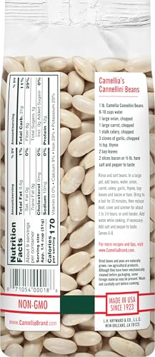 Camellia Brand Dried Cannellini Beans – Premium White Kidney Beans with Nutty Flavor, Non-GMO, Gluten-Free, Perfect for Italian Recipes, Soups, Salads, Pasta e Fagioli, and Healthy Vegetarian Meals, 1 Pound (Pack of 2)