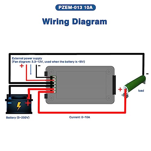 DEWIN Digital Voltmeter Amperemeter, PZEM-013 DC 0-200V 10A Digitales Batterieprüfgerät Amperemeter Voltmeter Power Energy Resistance Meter