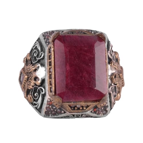 KAMBO Bague unique en argent sterling 925 avec véritable rubis naturel pour homme, pierre précieuse en argent, rubis, Pierre précieuse argentée, Rubis