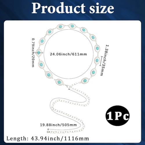 Turquoise Waist Chain Western Cowgirl Metal Silver Sparkly Adjustable Summer Belly Chain Link Belts Fashion Sexy Belt Jewelry Accessories for Women Dress Wedding Bridal Party Birthday Club2