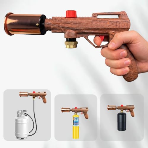 Image of Powerful Propane Torch Gun, Adjustable Flame Kitchen Blow Torch for Cooking, Searing Steak, BBQ, Campfire, Charcoal Lighter (Tank Not Included) - Wood