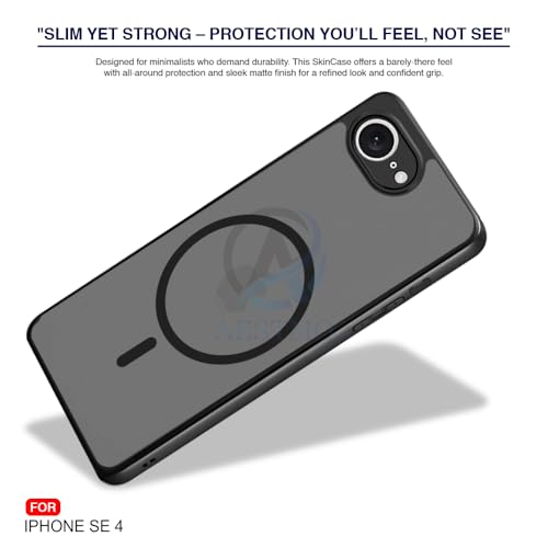 Image of AESTMO iPhone 16E / SE 4 Back Cover | 360 Protection | Matte Frosted Hard Back Translucent | Compatible with MagSafe Accessories for iPhone 16E / SE 4 (Smoke Black Matte PC+Black TPU Bumber)